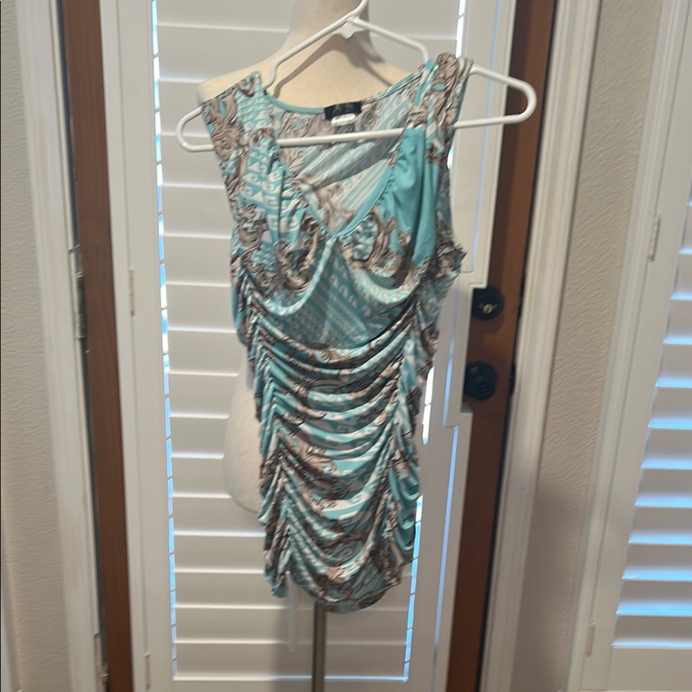 Aqua and Brown Ruched Sleeveless Top Venus M
